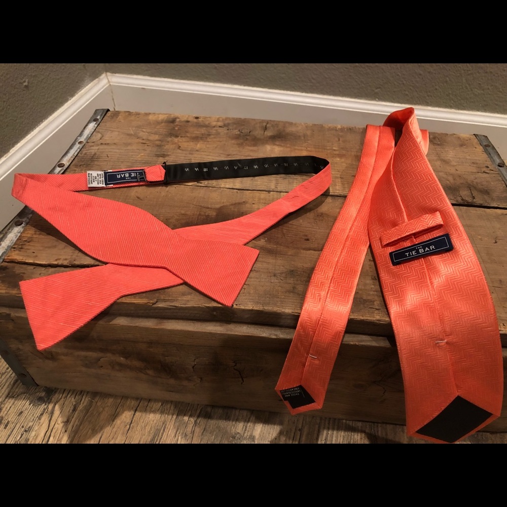 Coral bow tie and tie